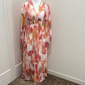Vibrant Orange and Pink Bishop Sleeve Sundress for Weddings